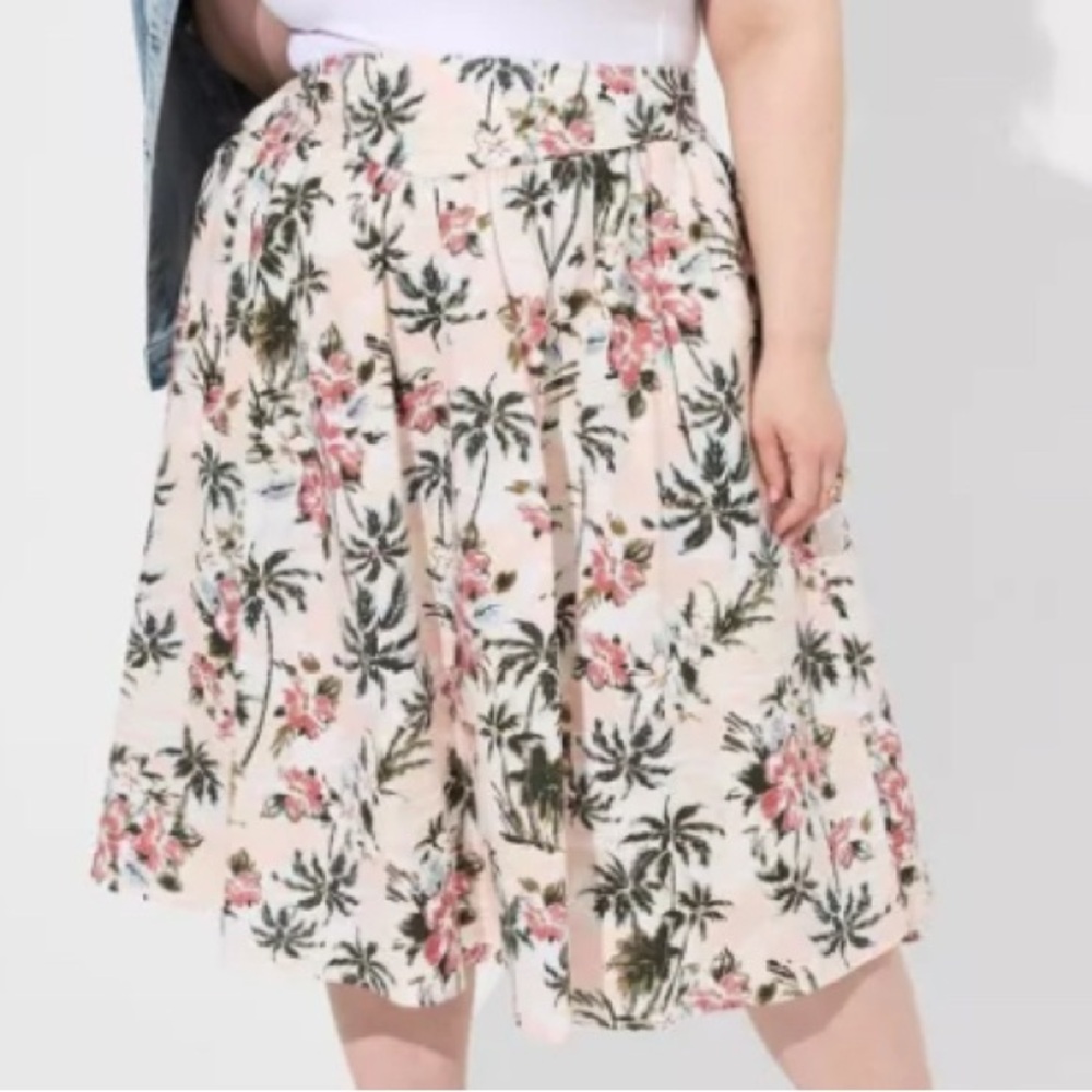 Torrid Plus Size 18 Midi Floral Print Poplin High Waist Skirt With Pockets Luau